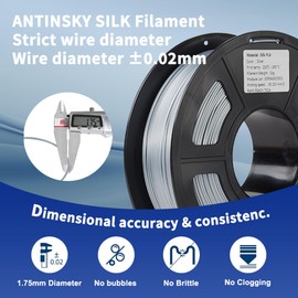 Antinsky Silk PLA Filament 1.75mm Copper 3D Printer Filament Dimensional Accuracy +/- 0.02mm, Smooth Silky Surface 1kg Spool(2.2lbs) 3D Printing Filament Fits for Most FDM 3D Printers