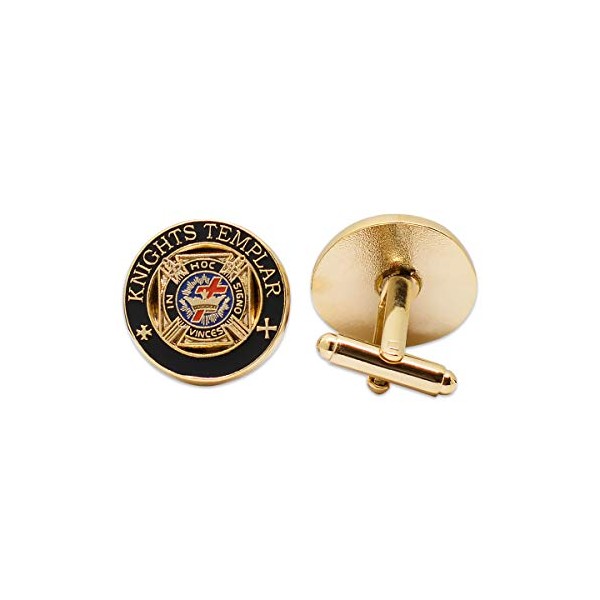 Knights Templar Masonic Cuff Link Pair - [Black & Gold][3/4''