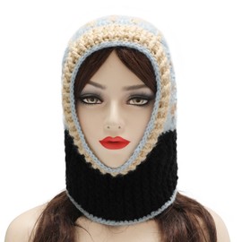ZLYC Winter Knitted Winter Hat Windproof Hooded Scarf Balaclava Beanie Hat for Women (Crochet Blue)