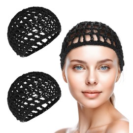 Crochet Hair Net, Comfortable Breathable Hair Wrap Net for Silk Press, Sleeping, Shower, Makeup, Hold Hair in Place All Night, Black (Reusable & Elastic, 2 Pack)