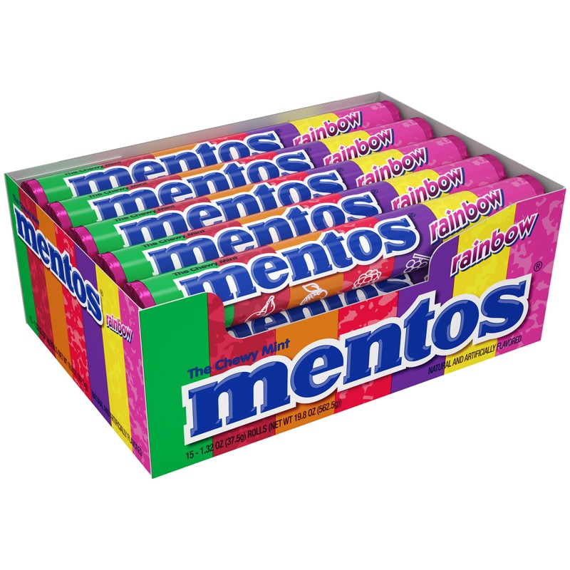 Mentos Chewy Mint Candy Roll, Rainbow Mint Candies, 14 Pieces