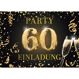 Edition Colibri 60th Birthday Invitations Pack of 10 A6 Card Set Invitations for Writing on Party Black Gold (11178)