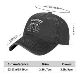 RNFENQS Retired 2024 Not My Problem Anymore Baseball Cap Embroideried Vintage Dad Hat, 2024 Retirement Gift for Men Black