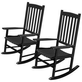 SEGAWE 2X All Weather Resistant Rocking Chairs w/ Backrest for Patio Garden Lawn Black