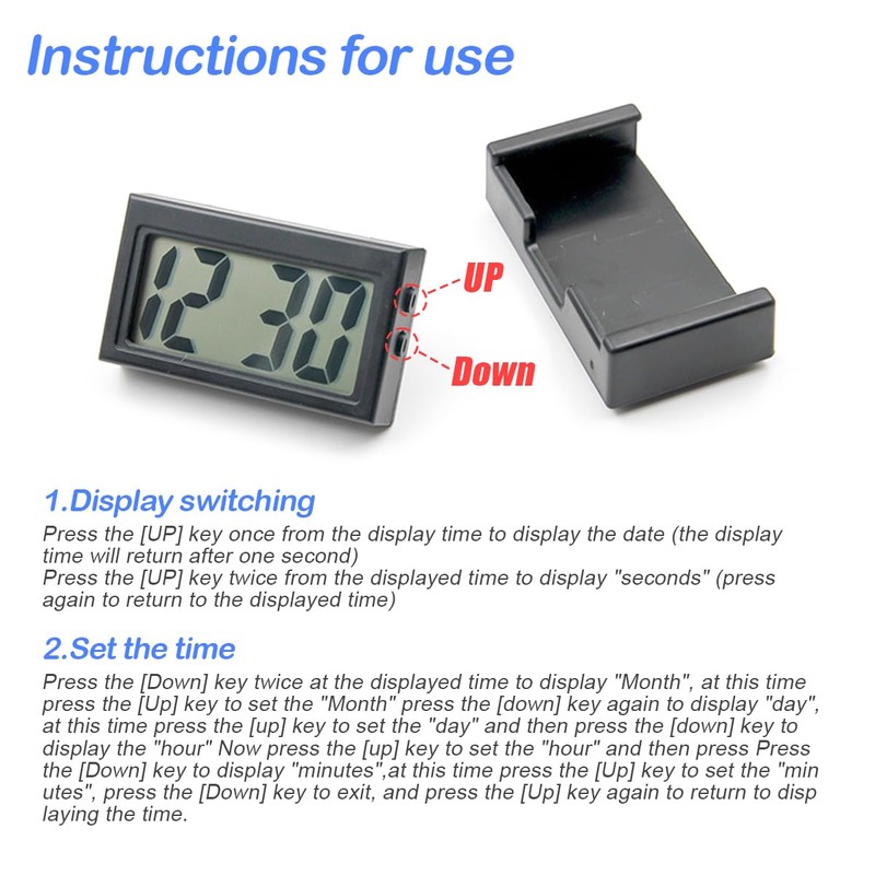 Osilly Mini Digital Clock for Car Dashboard, Battery Operated &