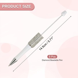 PATIKIL Diamond Beadable Pens, 6 Pcs Plastic Black Ink Bead Pen Creative DIY Ballpoint Pens for Teacher Office DIY Crafts Party Decorations Handmade Supplies, White