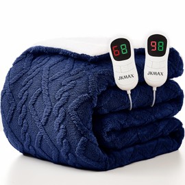 JKMAX Heated Electric Blanket Queen Size-84"x90" Heating Blanket with 10 Heating Levels & 5 Time Settings Over-Heat Protection，Winter Warmer for Adults with ETL Certification（Navy Blue）