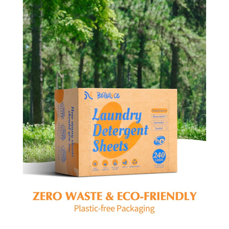 Laundry Detergent Sheets Space-Saving Travel-Deep Cleaning Fresh Linen Scent Eco