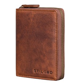 STILORD 'Giannis' Small Leather Wallet for Men - RFID Protection Mini Purse - Vintage Bifold Wallet with Zipper, ID Window & Gift Box, Colour:Sesto - Cognac