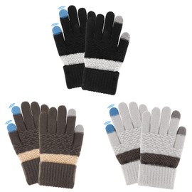 QKURT 3 Pairs Touchscreen Gloves for Kids, Children Winter Magic Gloves Full Finger Stretchy Gloves Kids Knitted Gloves for Cycling Running Commuting for Boys Girls Aged 5-8