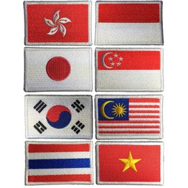 Completed Set 8 of Tactical Asia Flag Patch 2"x3" Hook and Loop Fasteners Backing (Thai, Japan, South Korea, Hong Kong, Vietnam, Singapore, Indonesia, Malaysia) - By Ranger Return