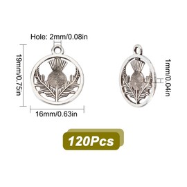 SUNNYCLUE 1 Box 152g Scotland Charms Thistle Charms Bulk Thistle Charm Tibetan Style Alloy Scottish Charm Flat Round with Flower Charm for Jewelry Making Charms DIY Earrings Bracelet Necklace Craft,