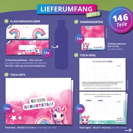 Invitation Cards Children's Birthday Girl Pink Unicorn Party Set – Cards, Envelope, Stickers, Bags, Games, Party Bags and Name Cards