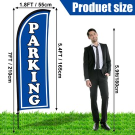 Hahafelt Parking Feather Flag Set 7 ft Tall Parking Advertising Banner Flag with Shop Feather Pole Kit and Ground Stake and Portable Bag for Business Promotion Outside Event(Blue)