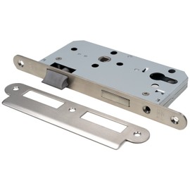 FELGNER Profile Cylinder Door Mortise Lock for Wooden Room Doors, Lock Box Made of Galvanised Sheet Metal + Stainless Steel Strike Plate + Plastic Latch, Faceplate 20 mm, Backset 55 mm, DIN Left and