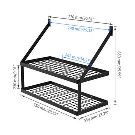 Miyili Wall Mounted Pot Rack with 2-Tier 15 Hooks, Kitchen Shelves Cookware Hanging Storage Organizer, 29.5 by13.7-inch (Black), KR300B2