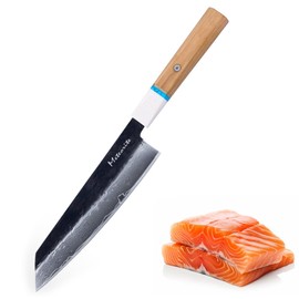 Meteorite Kiritsuke Japanese Multi-Task Knife, For Slicing & Dicing Prep, Hand-Hammered Midnight Damascus, Convex Grind Edge, Olive Wood Handle – Pro Gift IceRaven 8 Inch