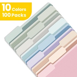 SUNEE File Folders Letter Size 10 Pastel Colors, 100 Pack Manilla Folders 8.5 x 11 1/3-Cut Tabs, Colored File Folders Office Home School for Documents Files Paper