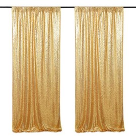 Sequin Backdrop Curtain Panel 2 Pieces 2FTx8FT Gold Sequin Photography Backdrop for Prom Party Wall Background Decoration