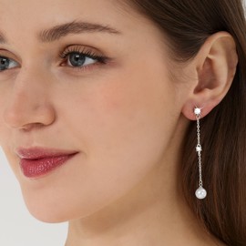 14k Gold Plated Pearl CZ Dangle Drop Earrings for Women, Hypoallergenic (CZ Pearl-S 2)