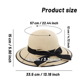 FuninCrea Women's Sun Hat Wide Brim Straw Hat UPF 50+ Floppy Foldable Summer Hat UV Protection with Elastic Cord Beach Hat Women's Sun Straw Hat, khaki, Unit size
