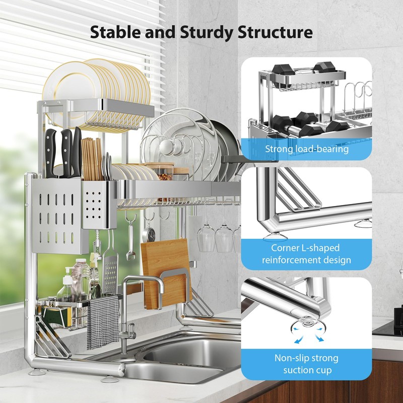 Upgrade 3 Tier Over Sink Dish Drying Rack Adjustable Width