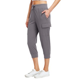 Willit Women's Capris Pants Quick Dry Lightweight Hiking Athletic Casual Gray L