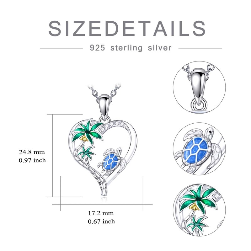 Beach Charm Necklace for Women Sterling Silver Crystal Sea Turtle