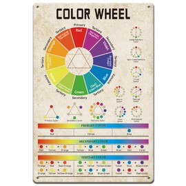 SUPERDANT Metal Sign with Colour Wheel Colour Wheel Tin Sign Study Guide Retro Tin Sign Funny Vintage Wall Art Vintage Sign Decor for Home Classroom Studio Study Art Room