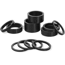 BUCKLOS 11 PCS Bike Headset Spacer Aluminum Alloy/Carbon Fiber 20 15 10 5 3 2 mm for Bicycle, 1-1/8 Inch Fork Handlebar Stem Spacers Threadless, fit in MTB Road BMX Folding Bikes.