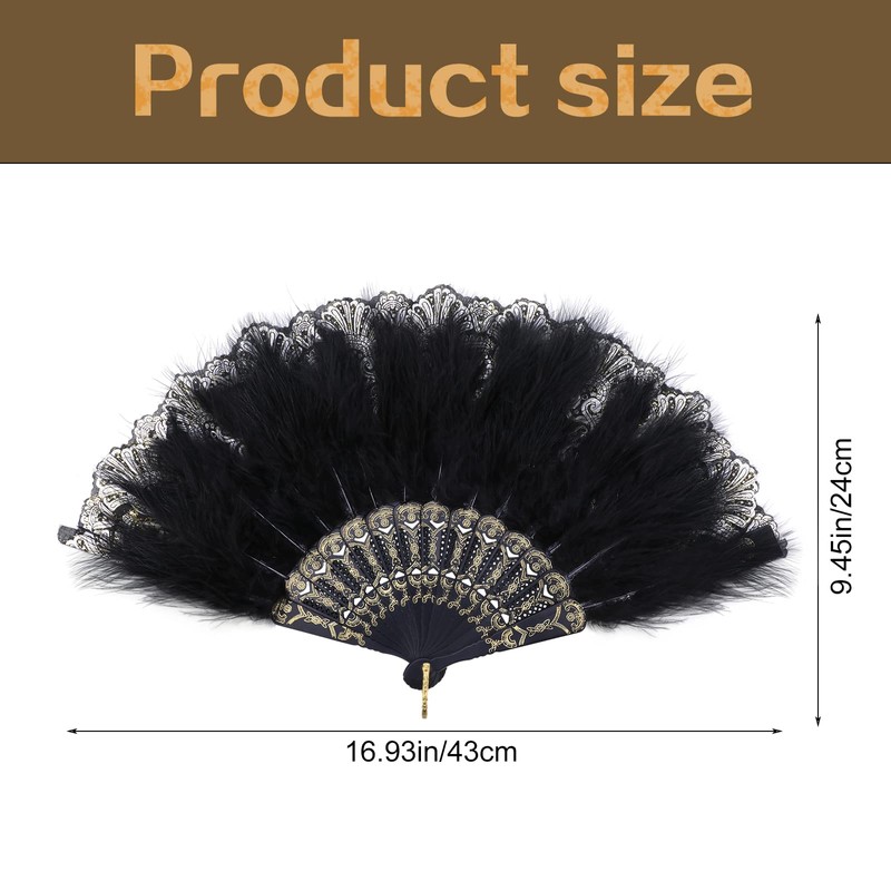 Mwoot Embroidered Flower Marabou Feather Fan, 1920s Vintage Style Folding