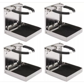 Amarine Made 4 Pcs Adjustable Stainless Steel Folding Drink Cup Holder for Boat/Marine/RV