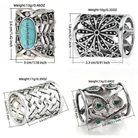 SYWDUDUCLT Vintage Style Scarf Ring Set, 4 Pack, Silver Tone with Floral, Turquoise, Weave and Owl Designs