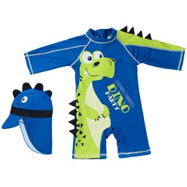 PythJooh Toddler Baby Boys Swimsuits Dinosaur One Piece Swimwear Long Sleeve Rash Guards Bathing Suit with Hat UPF 50+