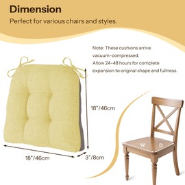 FlyGulls Non Slip Chair Cushions for Dining Chairs Set of 4 Kitchen Chair Cushions 18"x18"x3" Turfted Chair Pads Comfortable and Soft Seat Cushion with Ties, Yellow