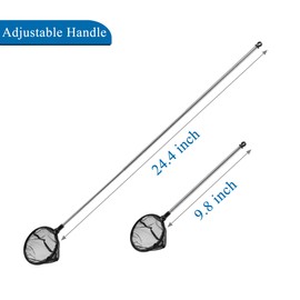 Lpraer Aquarium Fish Net 3.5" Round Fish Net with Extendable 9.8"-24.4" Telescopic Stainless Steel Long Handle Fine Mesh for Fish Tank