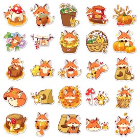 Fox Stickers Pack, 50 Pcs Kawaii Fox Stickers for Adults Teens, Cartoon Wildlife Animal Waterproof Vinyl Decals for Water Bottle Luggage Computer Skateboard Laptop Phone Guitar