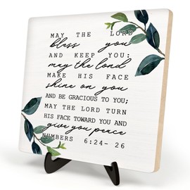 Rustic Vintage Bible Verse Wooden Desk Sign – Christian Home Decor,Table Art Signs, Wood Sign Plaque Gift for Women&Men,Positive Office Decor 5.9x5.9inch(NUMBERS 6:24-26)