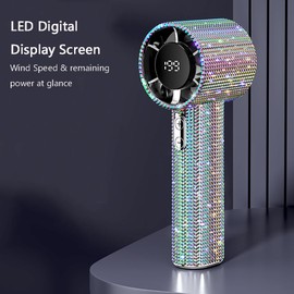 Portable Handheld Turbo Fan - Fashion Full Diamond 1800mAh USB Rechargeable Personal Battery Operated Mini Small Pocket Mini Fan for Travel/Outdoor/Vacation/Beach/Outdoor Activities (Sliver)