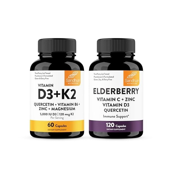 Sandhu's Vitamin D3 K2 with Quercetin Bundle with Elderberry Capsules