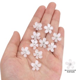 KIUEZIR 40 Pack Small White Flower Hair Clips Set- Crystal-Like Surface with Rhinestone Centers & Metal Clasps, Non-Slip Mini Grip Clips for Women Everyday/Party/Wedding Hairstyles