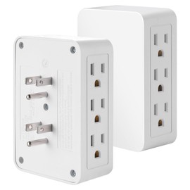 FiiMan 6 Outlet Wall Adapter, UL Listed 3-Prong Grounded Outlet to The Side, Wall Plug Side Access Adapter, 6 Way Outlet Extender Tap, White (1)