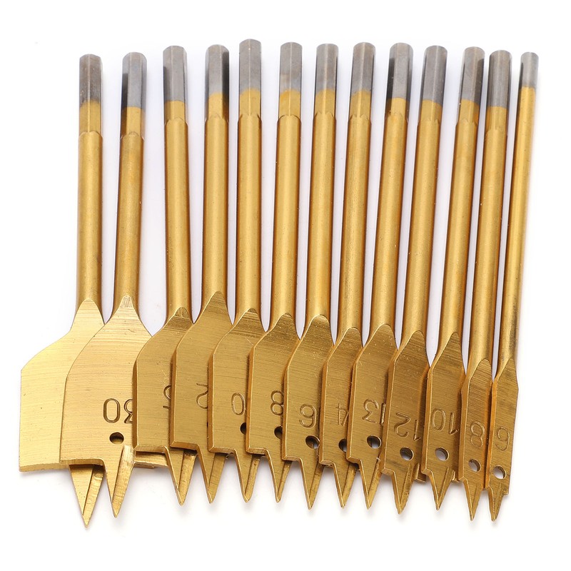 13Pcs 1/4in Hex Shank High Carbon Steel Flat Drill Bit
