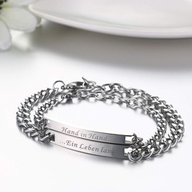 JewelryWe Jewellery Gift Ideas EIN Paar EIN Leben Lang Series Silver Partner Bracelets Stainless Steel Customisable [German language], Stainless Steel