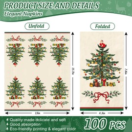 100Pcs Christmas Guest Napkins Retro Xmas Tree Disposable Paper Napkin Vintage Santa Pine Tree Dinner Hand Napkin for Kitchen Bathroom
