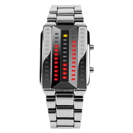 FeiWen Mens and Womens Binary Watches Silver Stainless Steel Watches LED Digital Light Rectangle Dial Unique Fashion Style Wristwatches Date (Men)