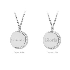 Tuscany Silver Women's Sterling Silver Rhodium Plated CZ 13 mm x 18.9 mm Half-Moon Disc Pendant On Sterling Silver Rhodium Plated 1 mm 25 Panza Curb Chain 46 cm Necklace Engraving