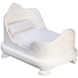 Melody Jane Dolls House White Single Belter Bed Miniature Wooden Bedroom Furniture 1:12