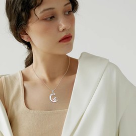 URONE Hippo / Axolotl / Dog / Sloth / Cow Chain 925 Sterling Silver Moon Pendant Necklace Jewellery Gifts for Women, Sterling Silver, No Gemstone