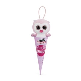 Glubschis Schultüte Kuscheltier Anhänger 9 cm, Einhorn Milky-Fee, Drache McDamon, Parko, Eule Rosina, Twila als Back to School Geschenk, Schlüsselanhänger mit großen Glitzeraugen (Rosina)